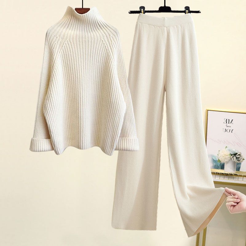 Damen Winter-Strickset – Rollkragenpullover & weite Hose (2-teiliges Outfit)_voghion.com