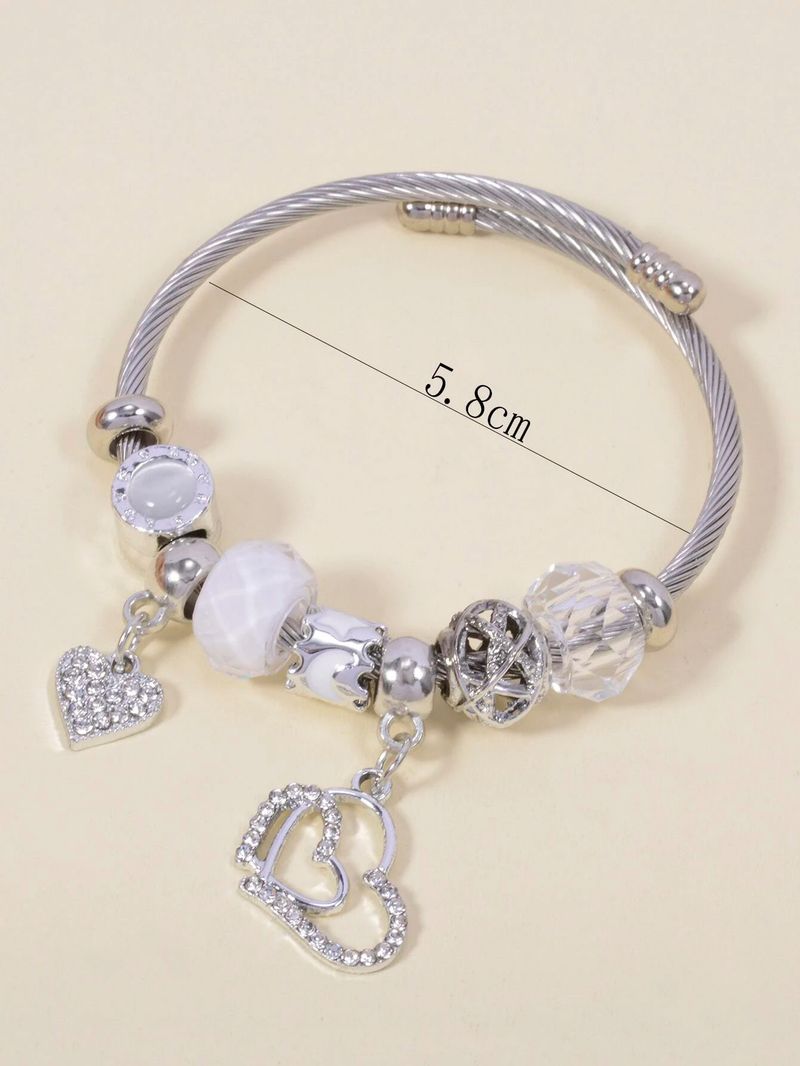 Family Stainless Steel Cat Eye Crystal Crown Love Pendant Element Couple Style Bracelet_voghion.com