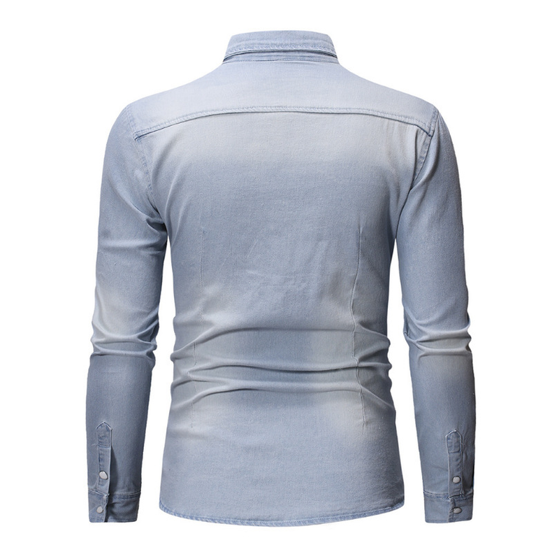 Neu Langarm Stil Jugend Casual Einfarbig Patchwork Denim Shirt männer_voghion.com