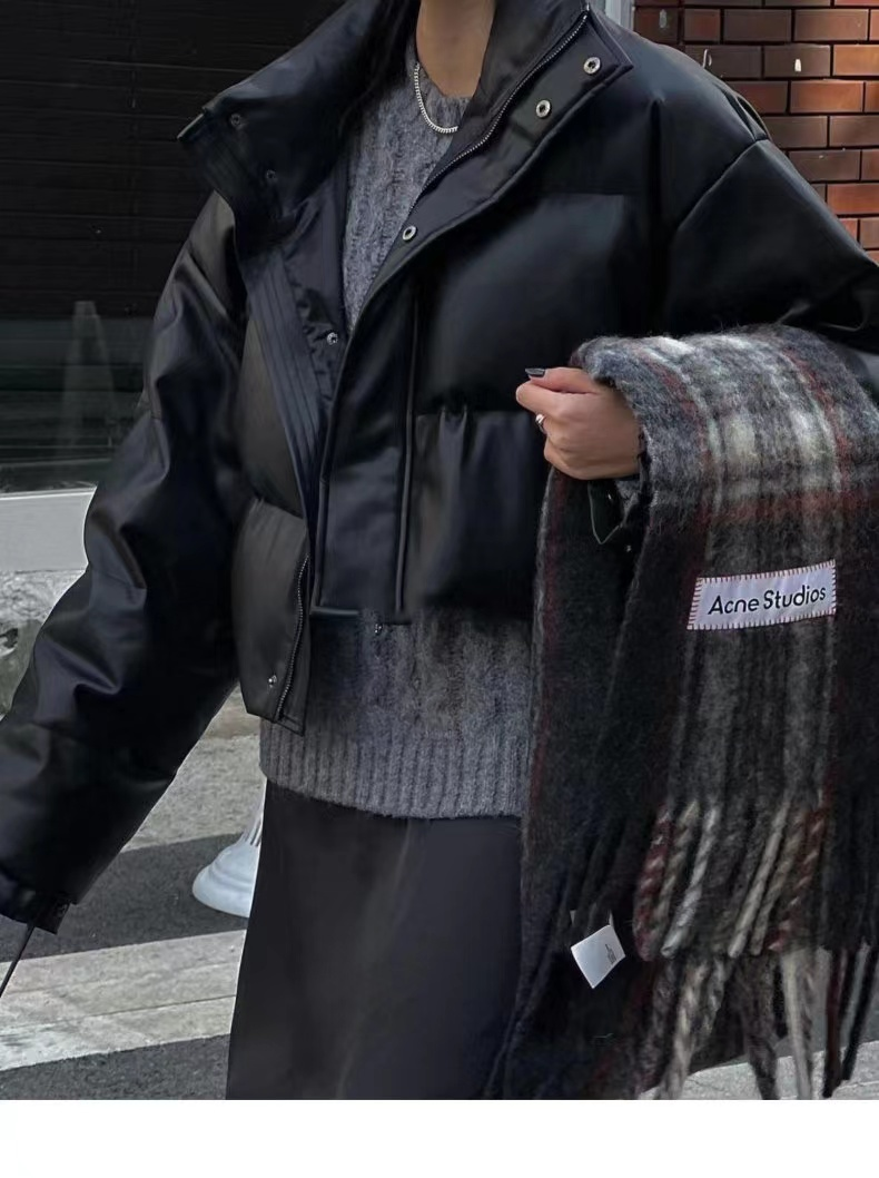 Abrigo corto de algodón y cuero PU para mujer, abrigo de invierno nuevo de pan grueso, abrigo para mujer, chaqueta acolchada para mujer, chaquetas para mujer_voghion.com