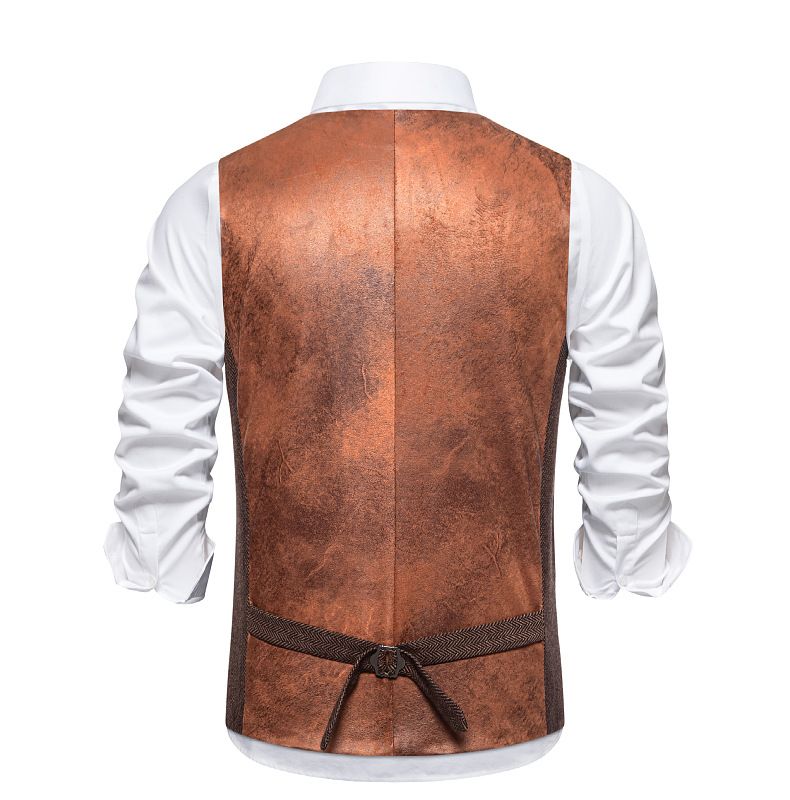 Herbst und Winter Herren Fischgrätenanzug Weste Retro Spleißen Einreihige Weste Herrenweste_voghion.com