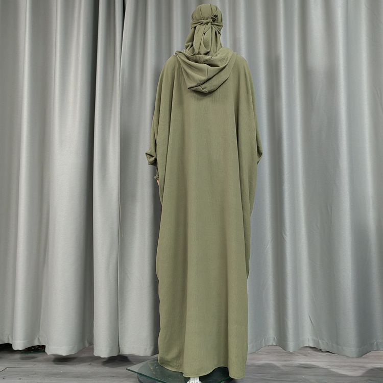 Dameskleding Midden-Oosten Dubai Effen Kleur Capuchon Hoofddoek Lange Jurk_voghion.com