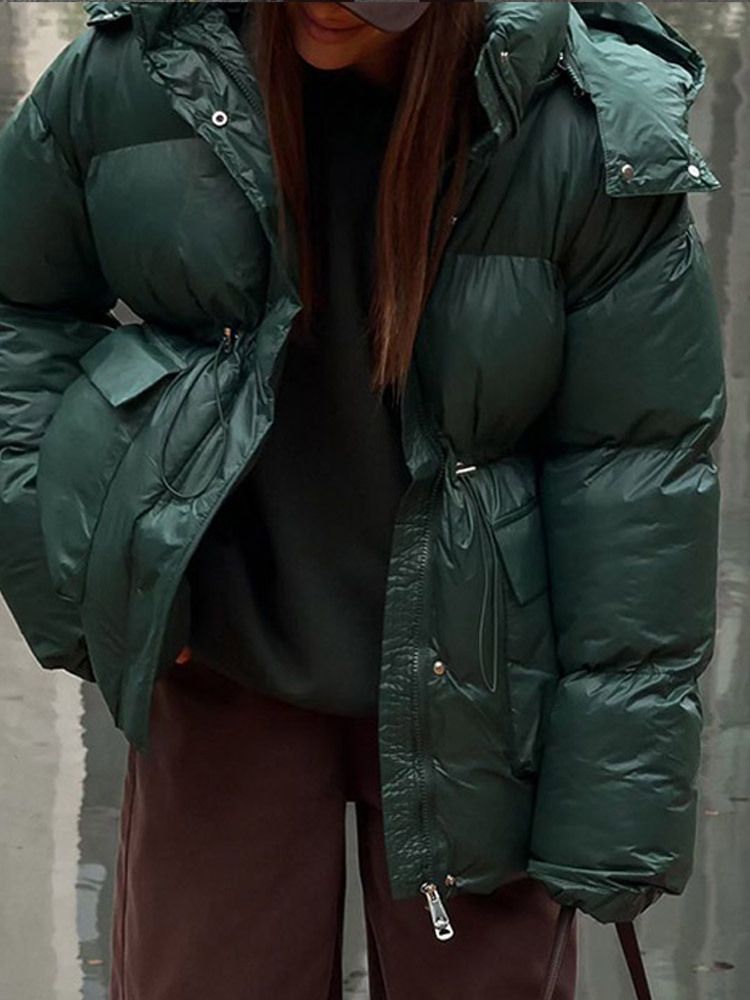 Kurze Pufferjacke mit Kapuze für Herren und Damen – Leichter Steppmantel mit Reißverschluss, Oversize-Passform, warmes Polyester-Obermaterial (Dunkelgrün, Kastanienbraun, Braun)_voghion.com