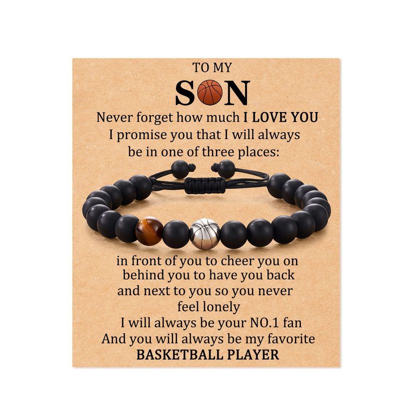 Football Beaded To My Son Gift Black Matte Rugby Basketball Tiger Eye Stone Baseball Bracelet_voghion.com