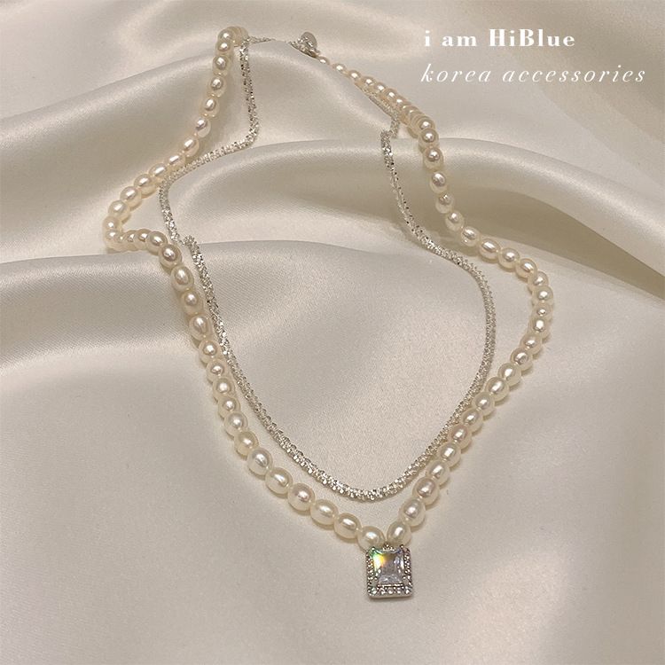 Collier de perles d'eau douce coréen tendance, design simple et étincelant, double rang, chaîne détachable._voghion.com