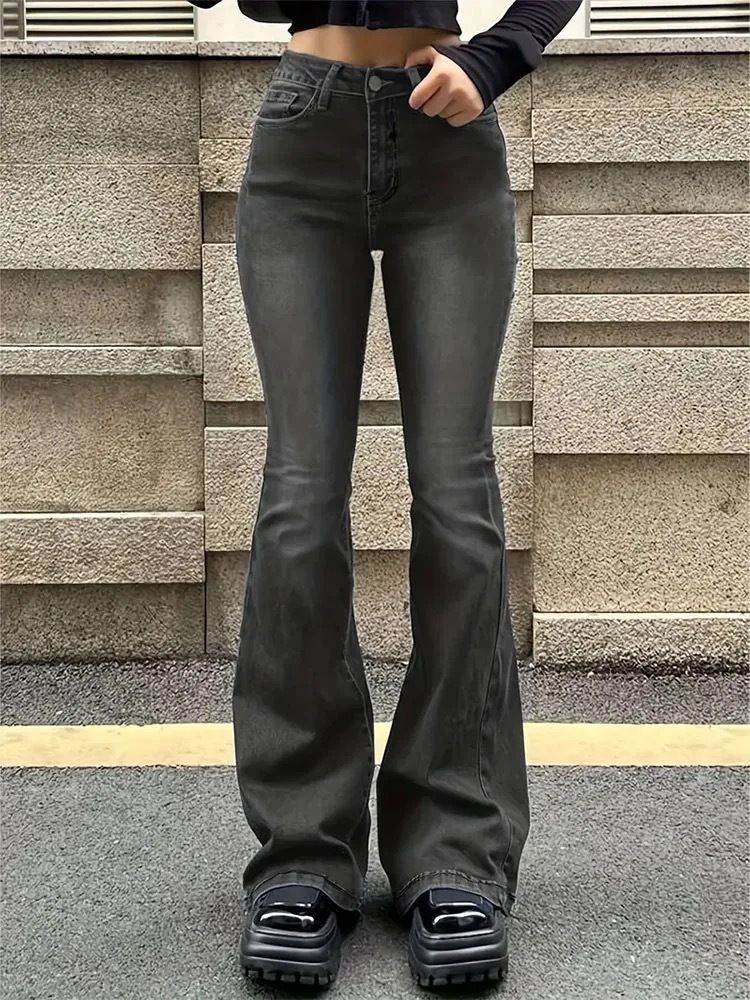 Damkläder Retro utsvängda jeans Raka Lös Design Nisch Fritidsbyxor_voghion.com