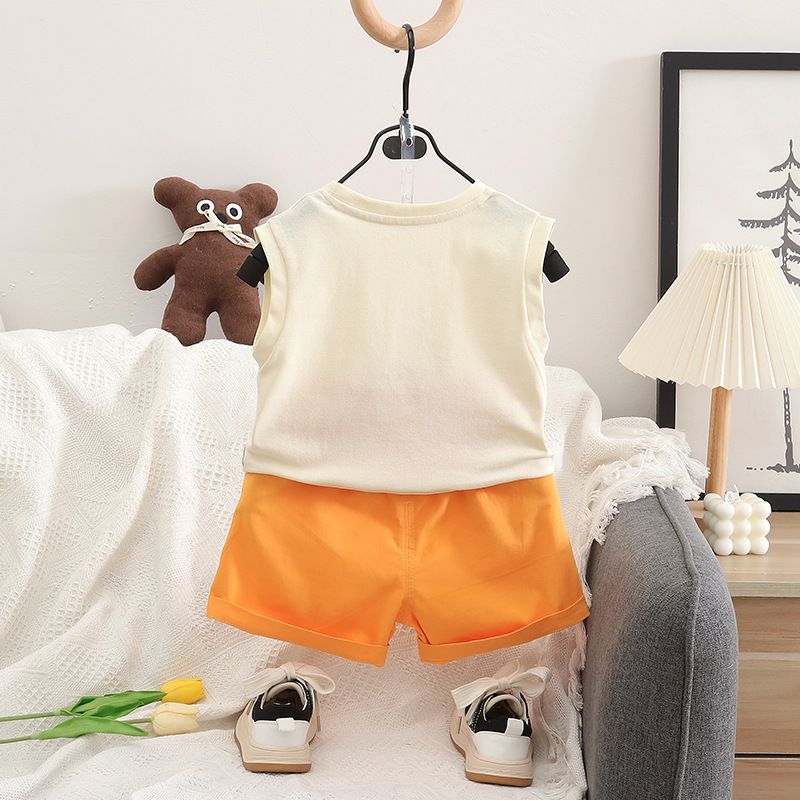 Ensemble gilet pour garçons, vêtements d'été élégants sans manches pour petits enfants, motif chat bicolore, nouvelle mode bébé mignon 2024_voghion.com