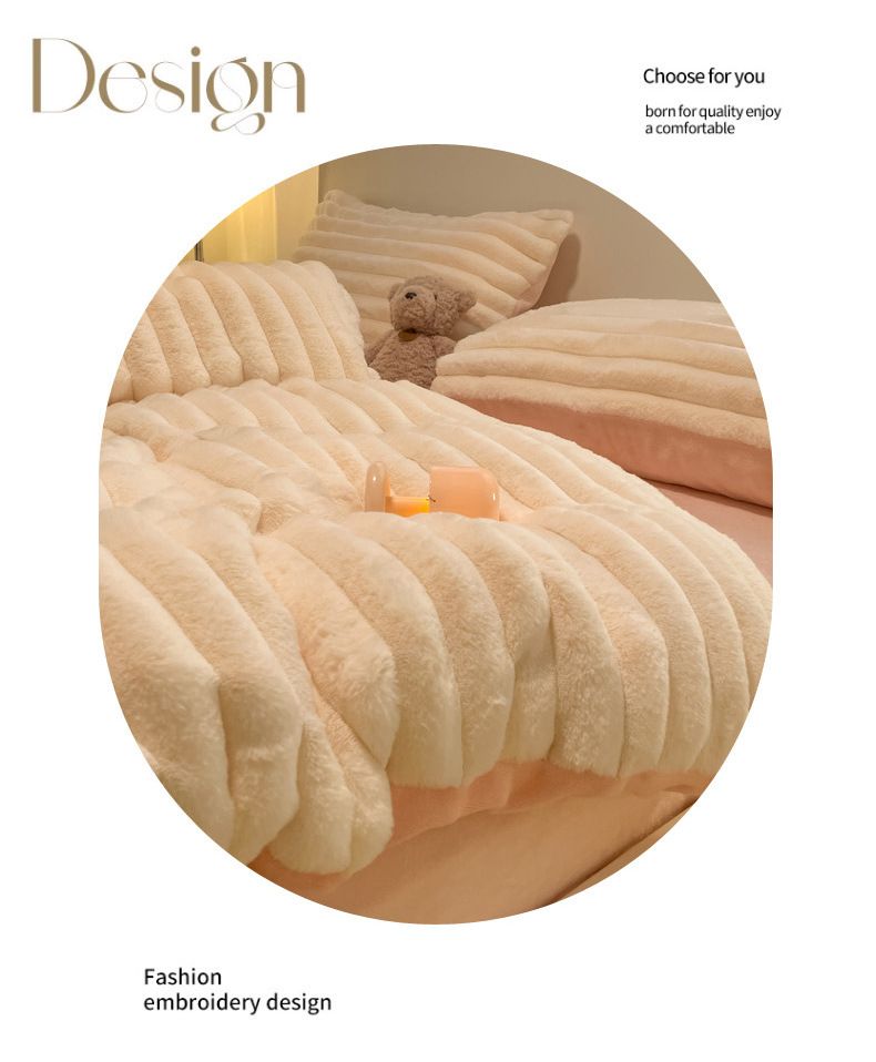 Winter Thickened Rex Rabbit Fur Plush Bedding Milk Velvet Coral Fleece Duvet Cover Bed Sheet Three-Piece Set Flannel_voghion.com