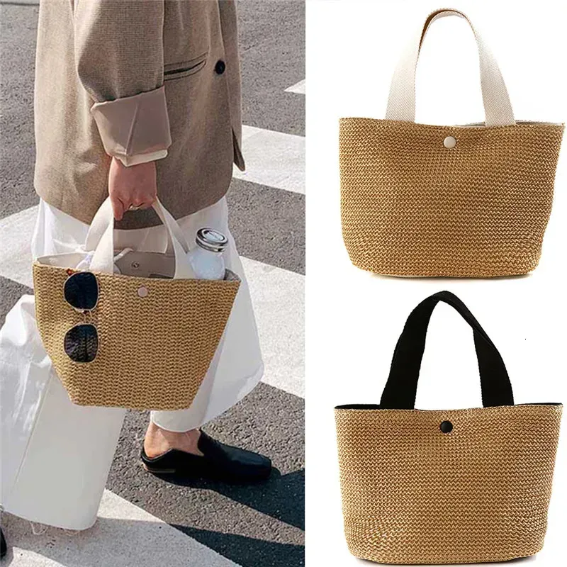 Borsa a tracolla da spiaggia in paglia da donna, stile bohémien, in rattan intrecciato, borsa a secchiello fatta a mano, borse a tracolla per 250314l_voghion.com