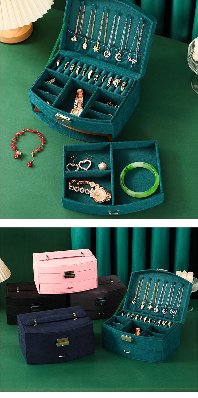 Portagioie con orecchini, borsa in velluto per gioielli, portagioie, portagioie, regalo carino per ragazza, con lucchetto pronto_voghion.com