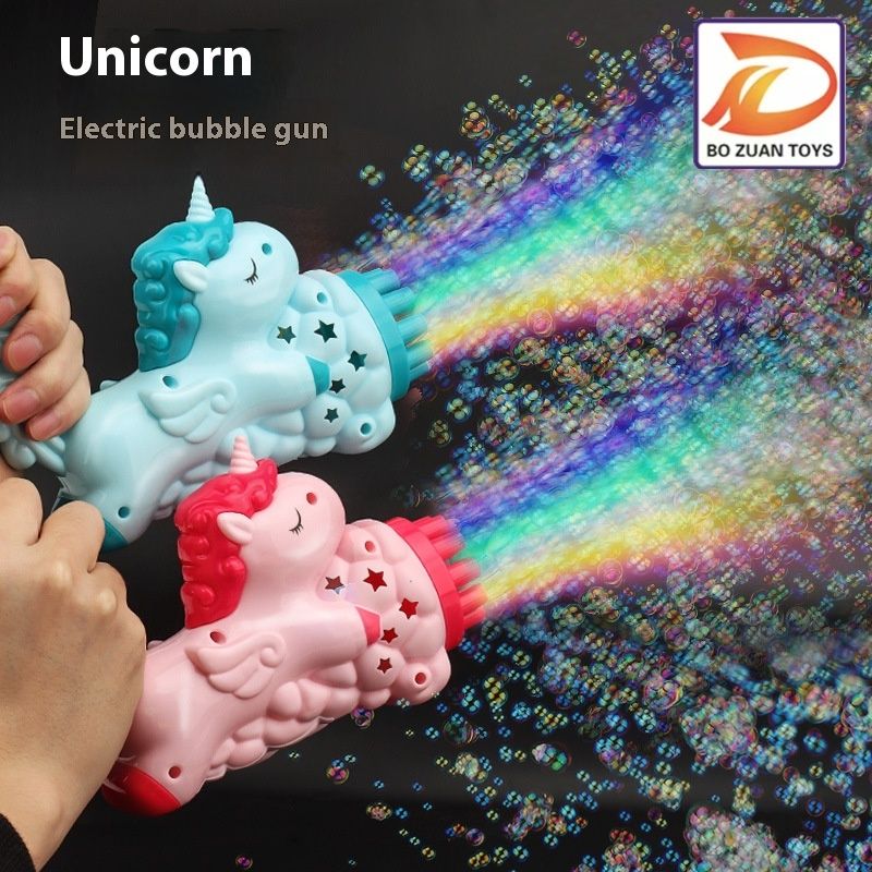 10-gats Gatling Gun Volledig Automatische Nachtmarkt Elektrische Lichtgevende Speelgoed Eenhoorn Bubbelmachine_voghion.com