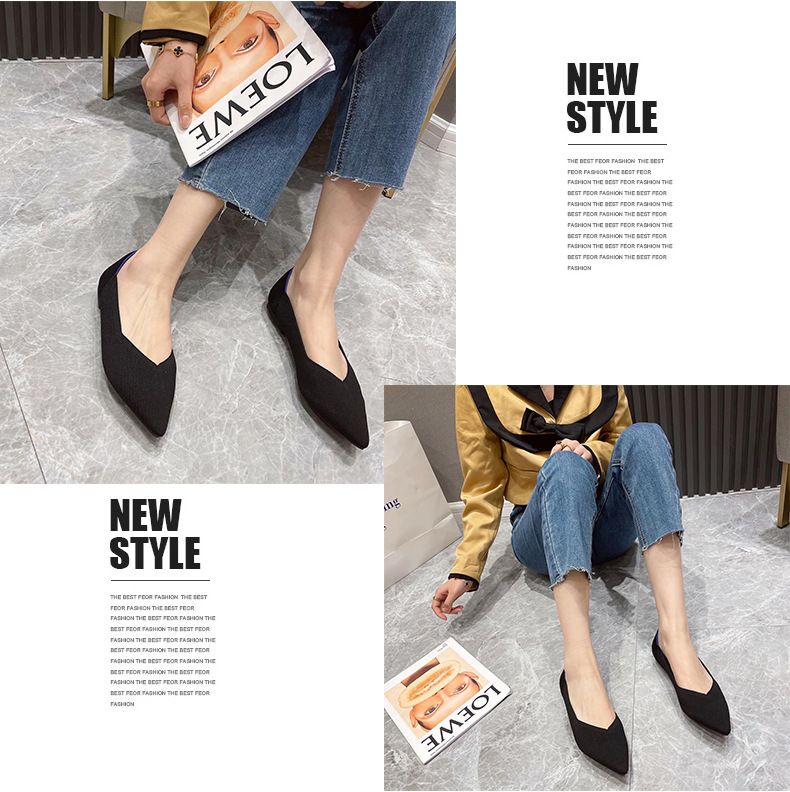 Scarpe da donna con tacco basso, con punta volante, in maglia, con involtini di pollo, per il commercio estero transfrontaliero_voghion.com