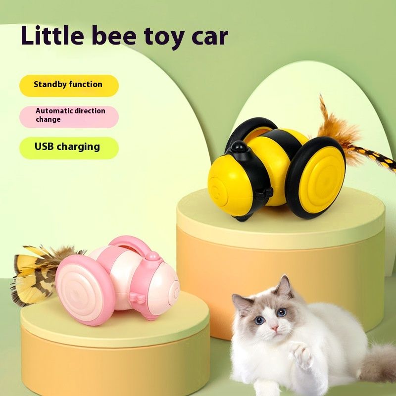 Giocattolo elettrico intelligente per animali domestici, miagolio automatico con piume, divertimento per gatti, corsa, auto sportiva_voghion.com