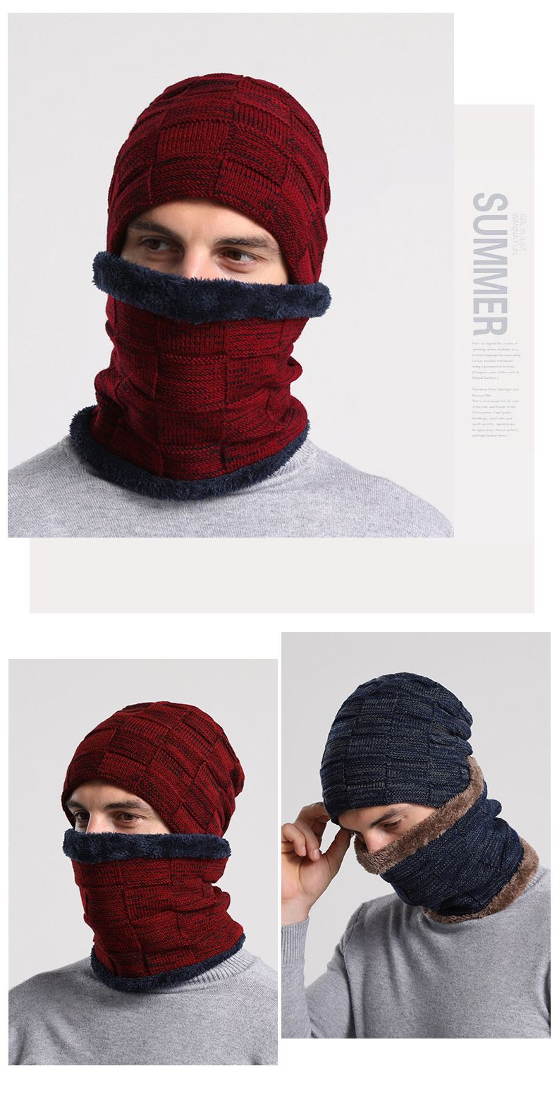 Herre strikket lue Vinterlue genserlue smekkedress pluss fleeceluesett_voghion.com