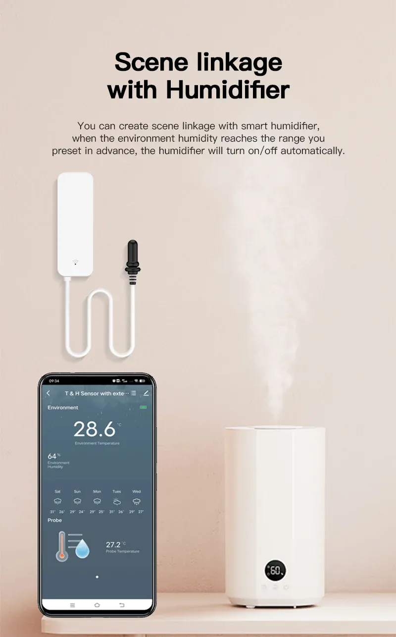 Sensore di umidità e temperatura Tuya WiFi con sonda esterna per app di monitoraggio igrometro per la casa intelligente per piante e acquari_voghion.com