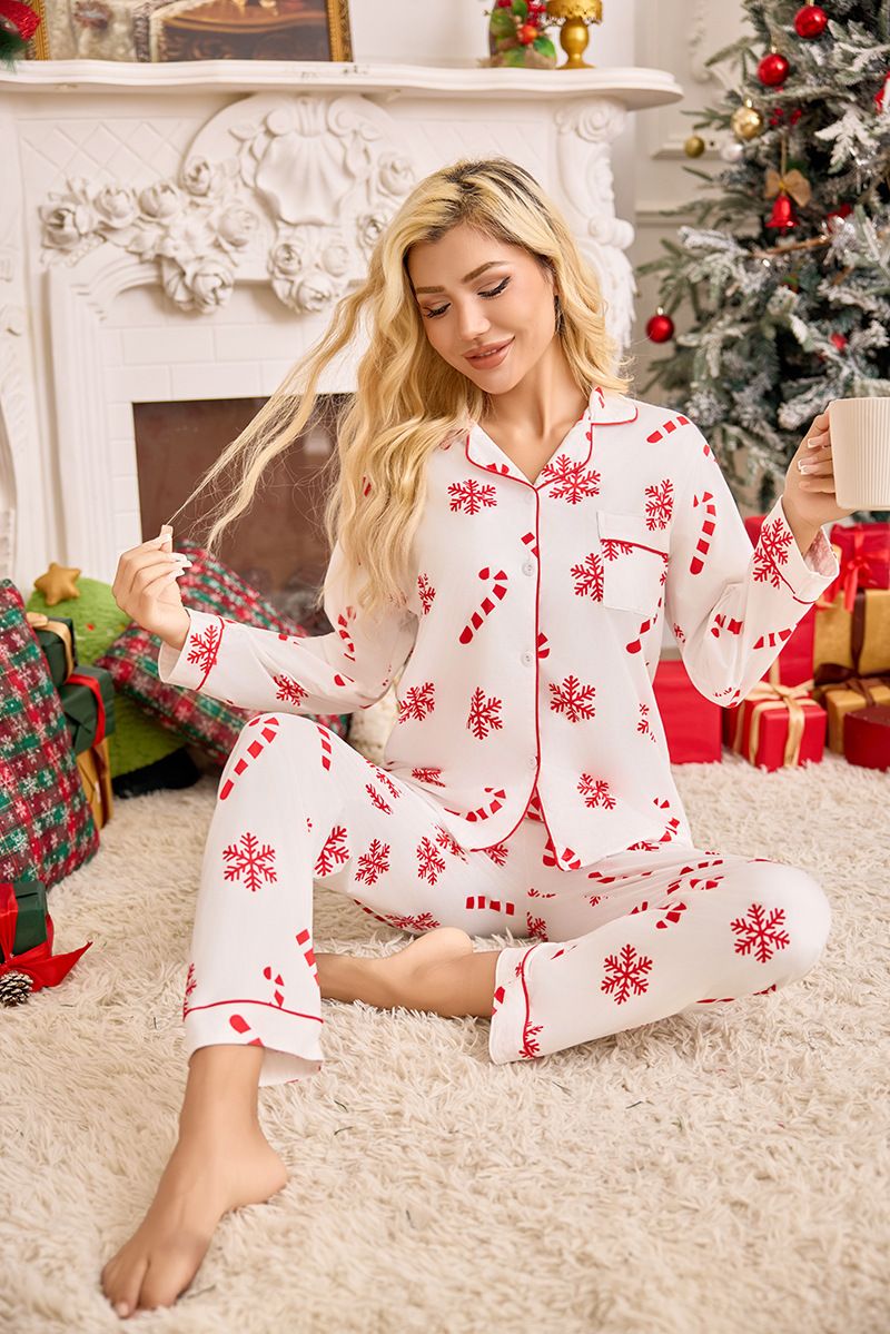 Women's Christmas Pajama Set - Holiday Plush Long Sleeve Open Front Cardigan & Pants Lounge Set With Lapel Collar - Cozy Xmas New Year Sleepwear Home_voghion.com