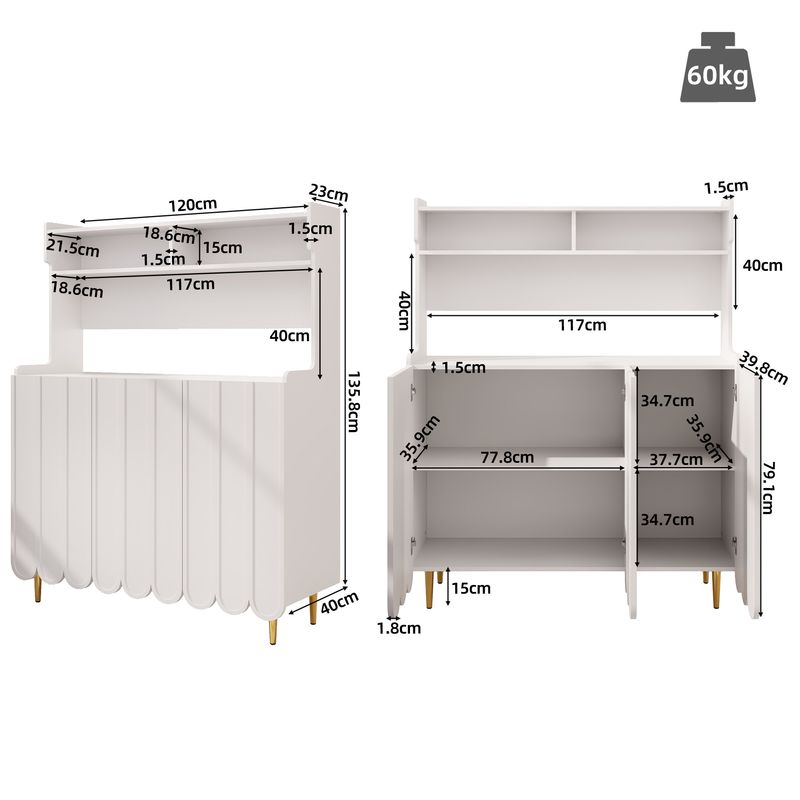 Credenza Weiß 120x151cm Mit Offenem Ablageregal, Moderner Stil_voghion.com