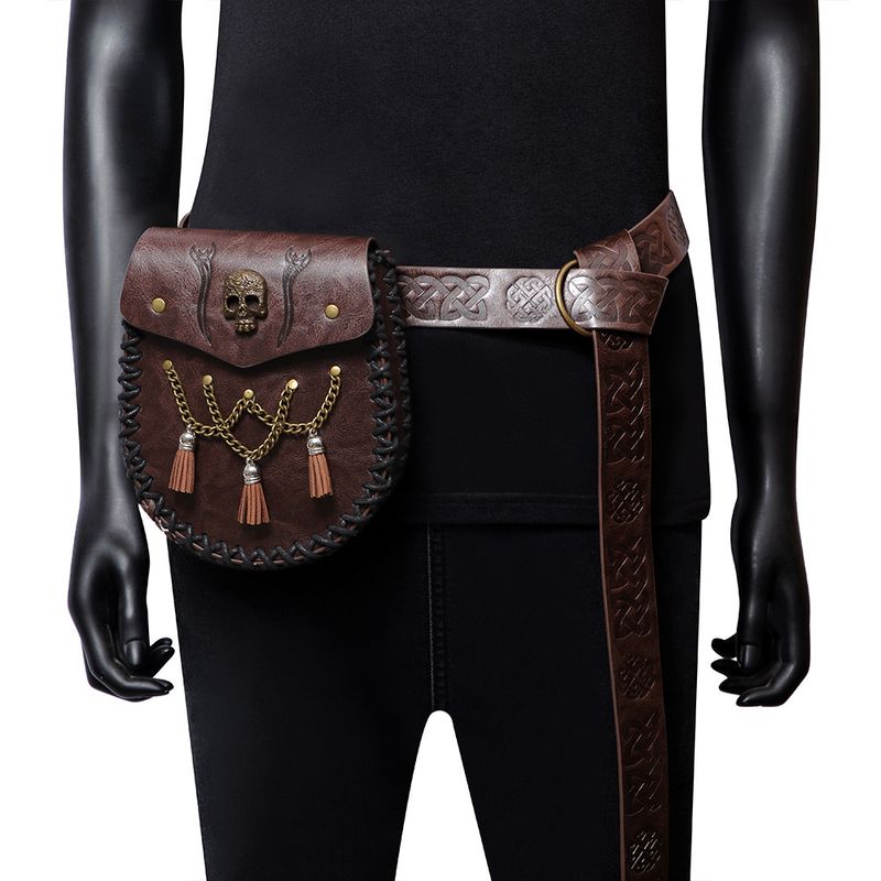 Viking Style Medieval Leather Coin Pouch – Retro Embossed Knight Belt Bag, Vintage Waist Bag for Cosplay and Outdoor Use_voghion.com