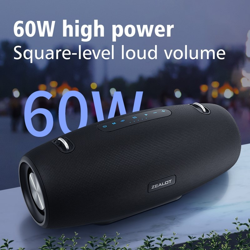 Zealot S67 Bluetooth-høyttaler Trådløs bærbar utendørs 60W lydboks Høyeffekt 360° Stereo vanntett subwoofer Sjokkerende tung bass_voghion.com