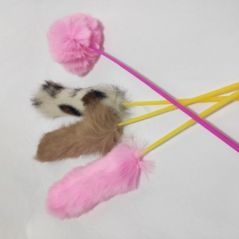 Rabbit Fur Wand Rod Toy Pet Powerful Attractor Fairy Cat Teaser Supplies_voghion.com