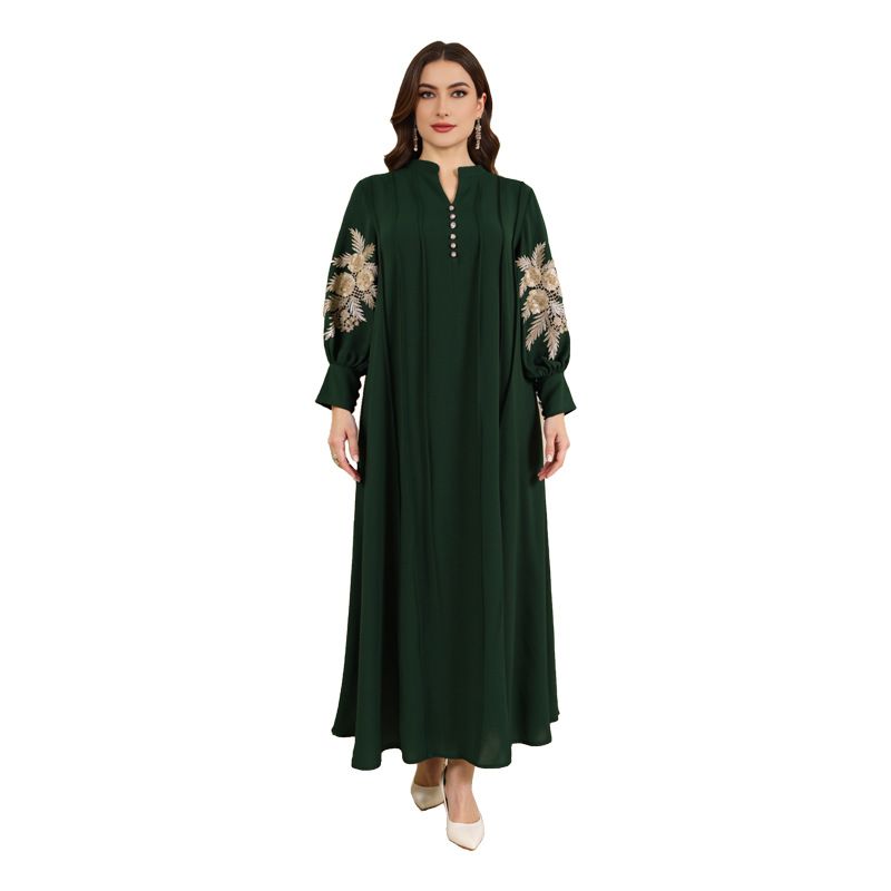 Verve moslim plus size geborduurde jurk abaya damesgewaad_voghion.com