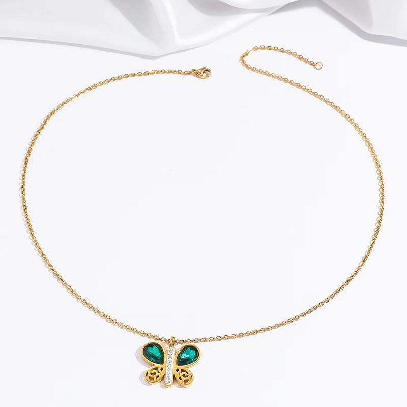 Jewelry Sets Necklace For Women, New Fashion, Simple Emerald Butterfly Temperament Earrings And Bracelet, Stainless Steel Set_voghion.com