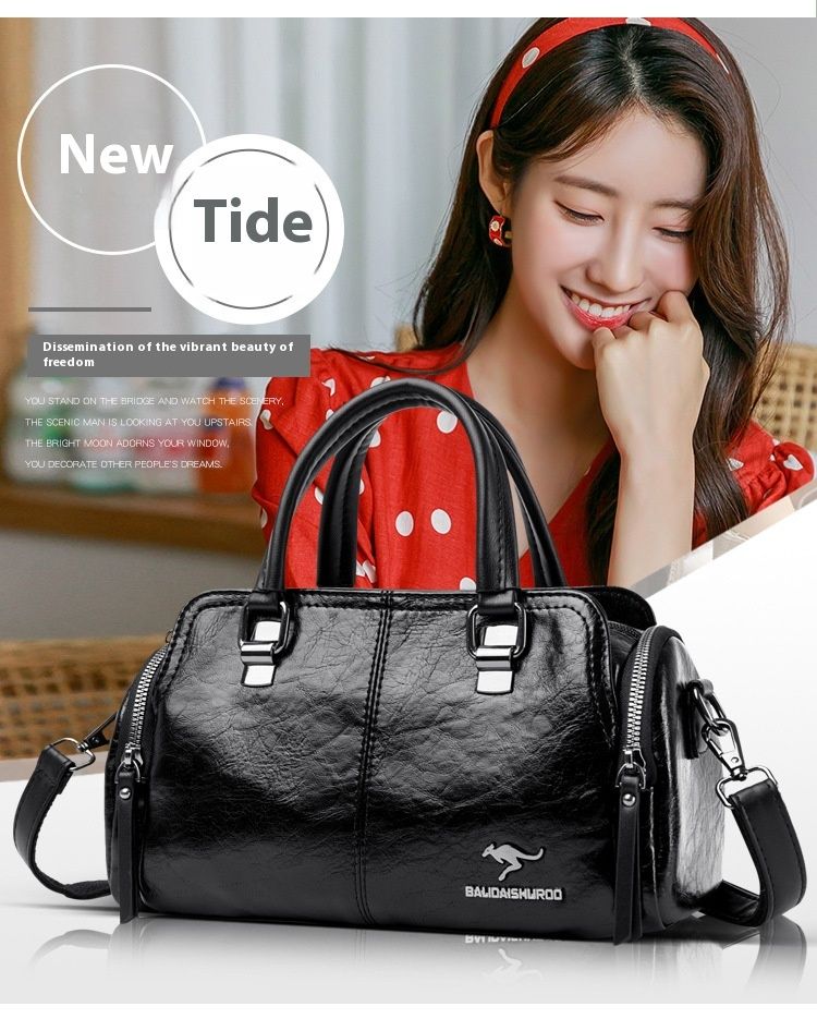 Women's Bag New Fashion Retro Versatile Contrasting Color Boston Pillow Bag Soft Leather Hand-held Large Capacity Mother Bag_voghion.com