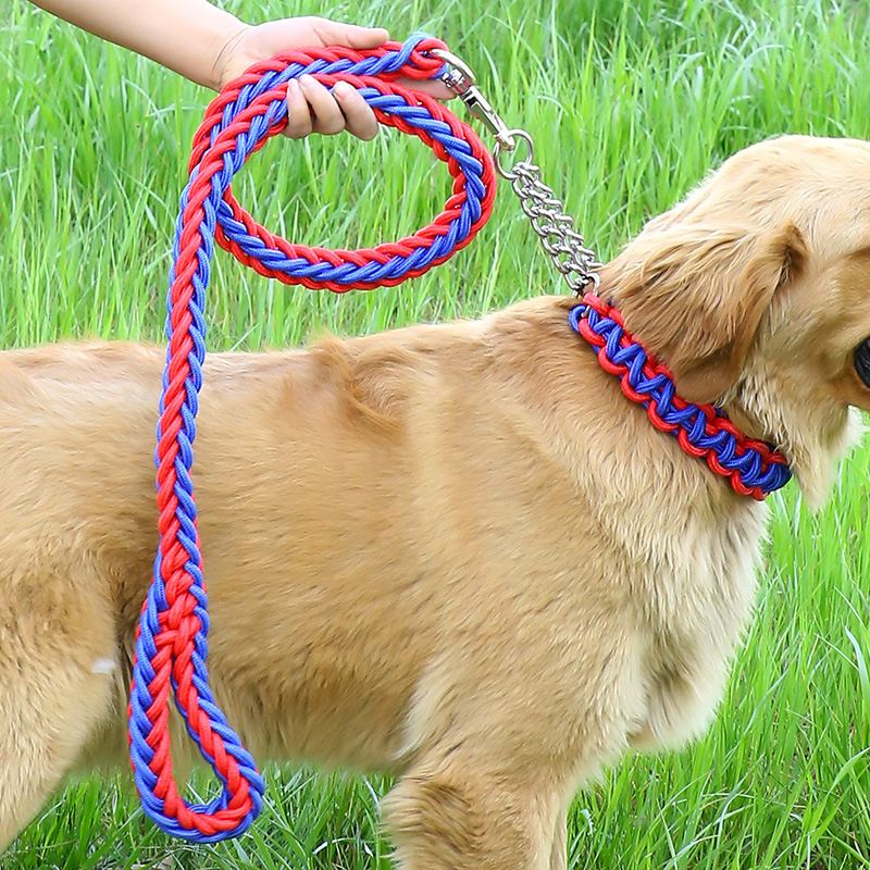 Coleira ajustável de nylon trançado com oito fios para cães de médio e grande porte, corrente para cães de estimação, resistente ao desgaste e durável_voghion.com