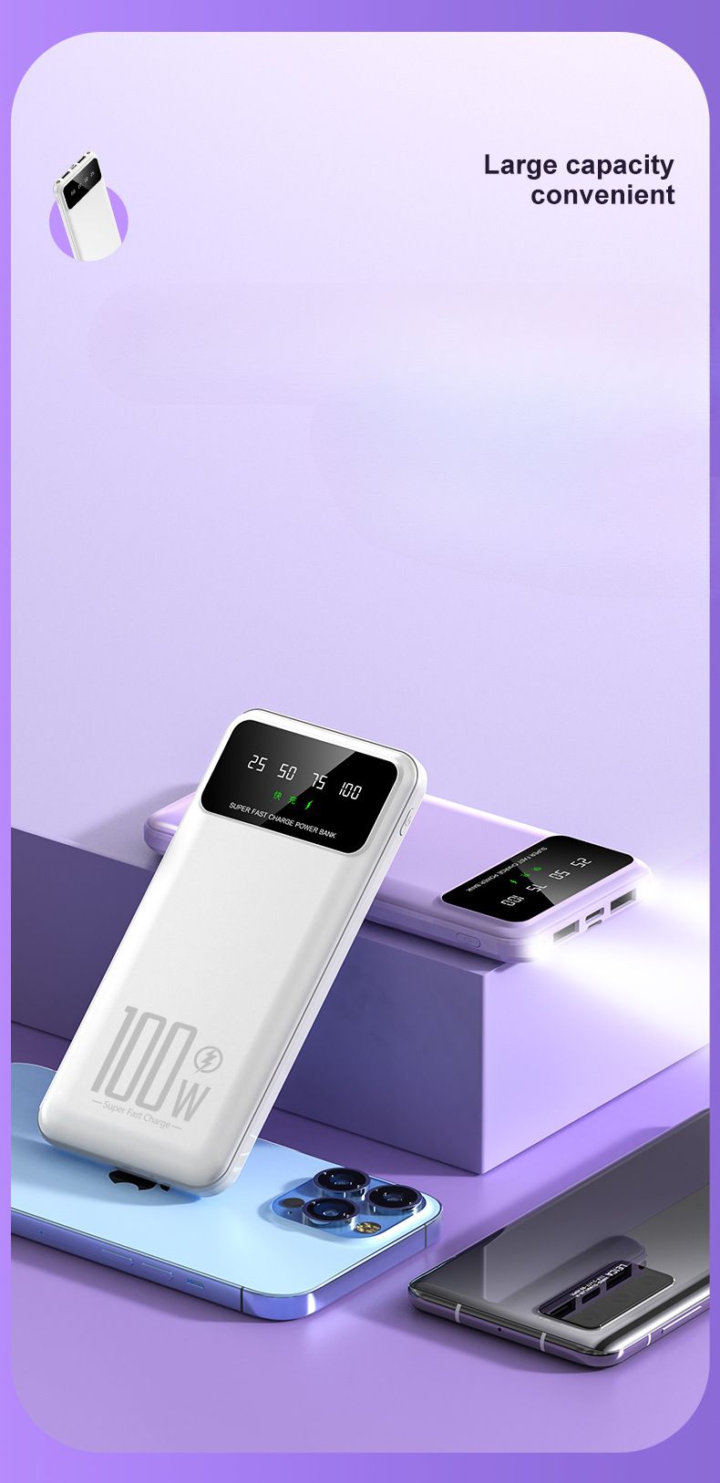 BCAK Comes A Wired Power Bank 20,000 MAh, Genuine Standard, Super Fast Charging, Portable Mobile Charger With Large_voghion.com