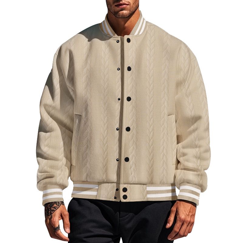 Suitable For All Seasons 2025 Spring And Autumn New Jacquard Button Design Casual Solid Color Men's Cardigan Baseball Jacket_voghion.com