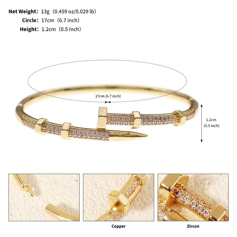 Bracciale aperto con chiodo di diamanti da donna, gioielli per cene di nozze, gioielli di lusso di nicchia, bracciale con zirconi leggeri_voghion.com