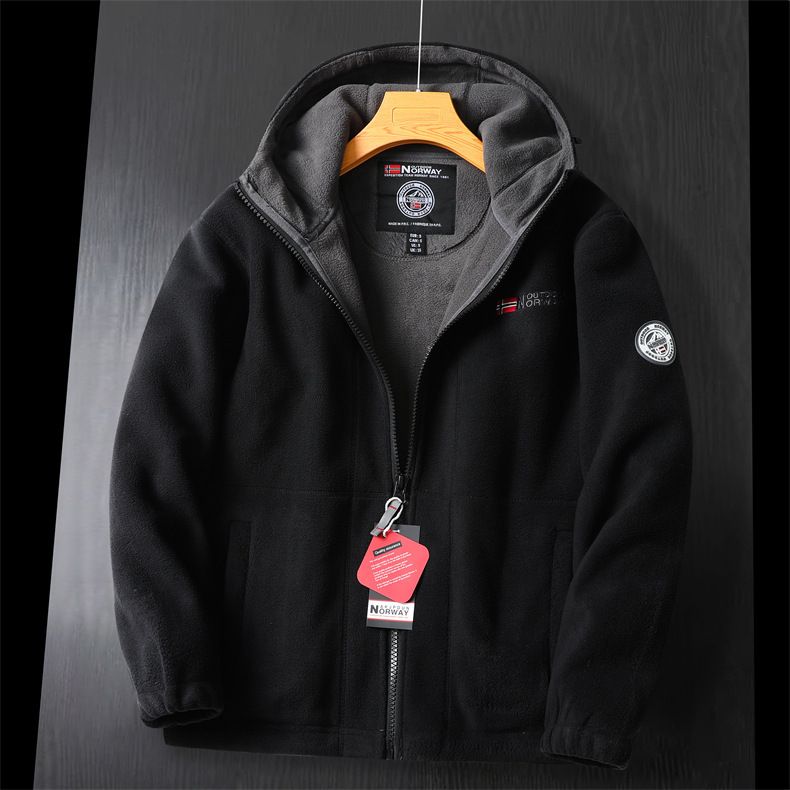 9819 hooded! From Norway cold resistant warm thick double layer hooded polar fleece winter large size men's plus velvet_voghion.com