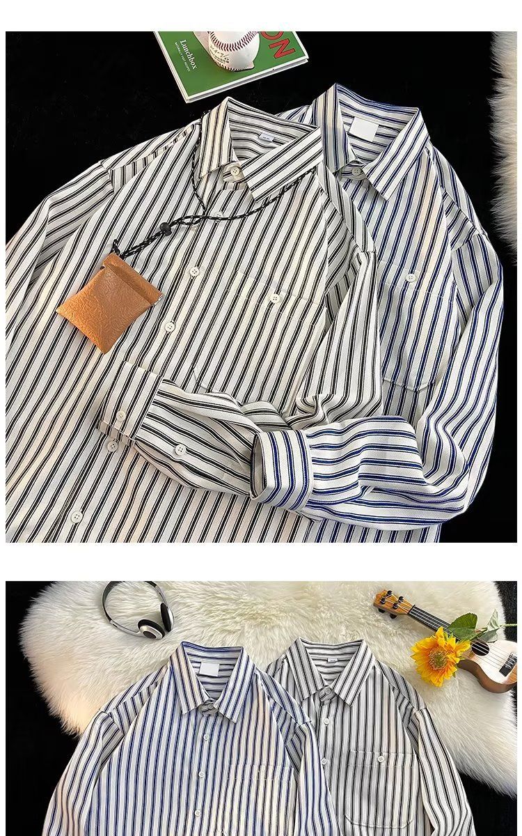 Tokyo Ghostlines – Oversized Vertical Stripe Shirt (Unisex V-Neck For Late-Night Ramen & Underground Zine Swaps)_voghion.com