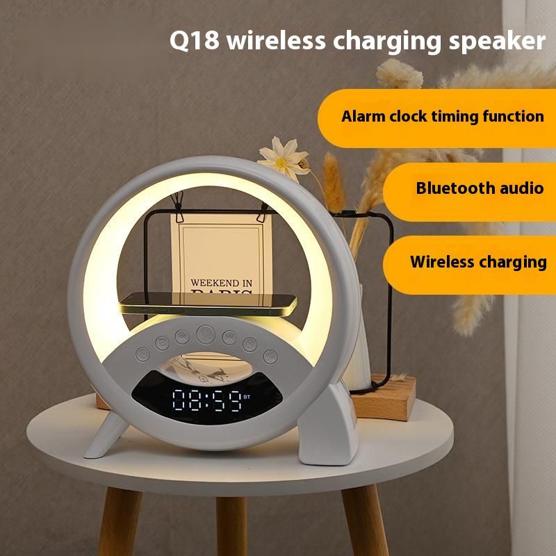 Nová obrazovka Bluetooth reproduktoru, budík, malé noční světlo, 15W bezdrátové nabíjení, bílý oslnivý zvuk,_voghion.com