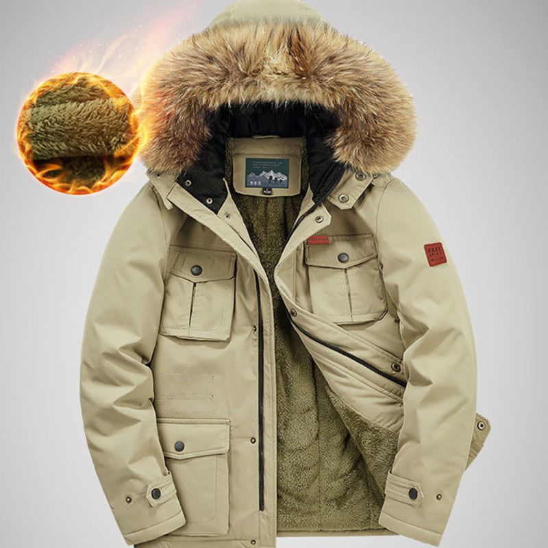 Giacca invernale nuova con fodera in pile, cappotto in cotone con cappuccio di media lunghezza, casual da uomo, per ragazzi, spesso_voghion.com