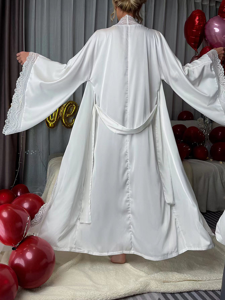 Unterwäsche Neue Satin Pyjamas Frauen Spitze Licht Luxus Langarm Cool Nachthemd Bademantel Hause Kleidung Frauen_voghion.com