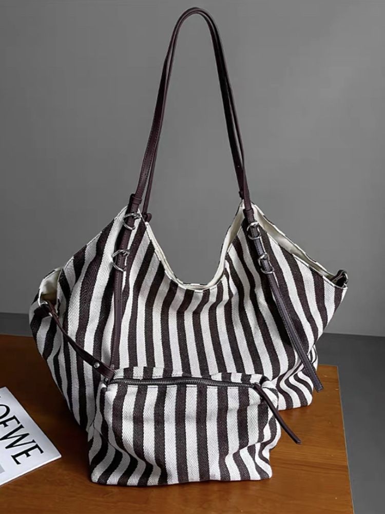 Niche Design Striped Canvas Underarm Women's Shoulder Crossbody Lazy Style Handbag_voghion.com