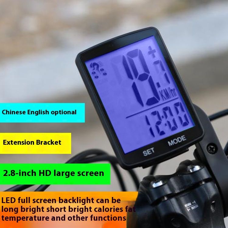 Vélo avec grand écran de 2,8 pouces, chinois, anglais, ultra lumineux, LED, veilleuse, testeur de vitesse, compteur de vitesse sans fil_voghion.com