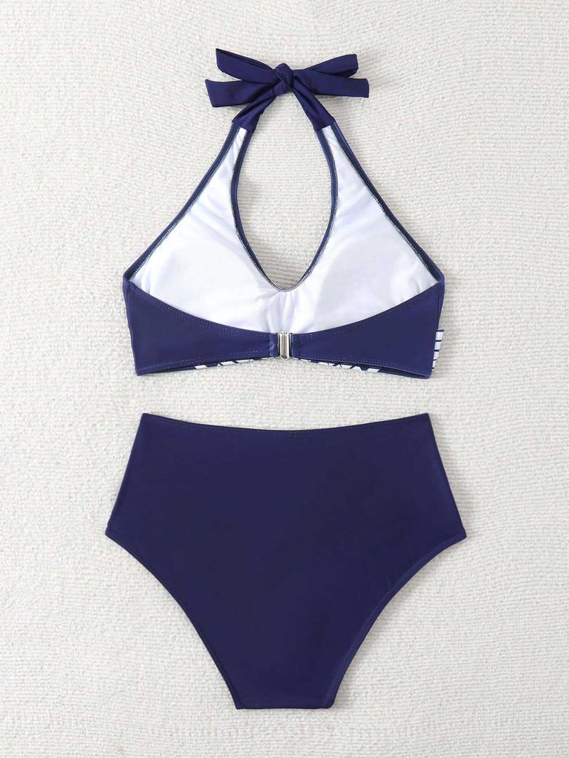 Bikini de cintura alta ajustado para mujer, estilo conservador, para natación, deportes de aguas termales y ocio._voghion.com