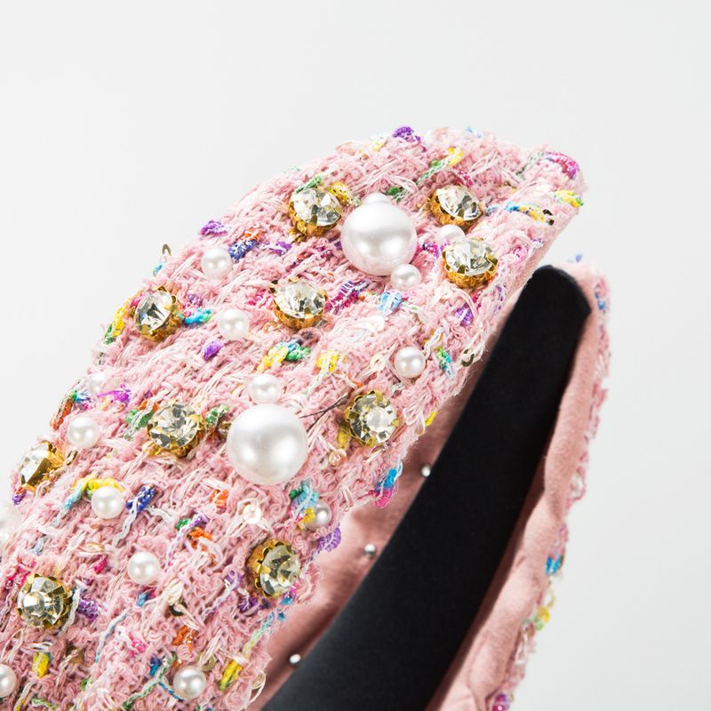 Nouveau bandeau en tissu Xiaoxiangfeng avec perles serties de diamants, tempérament à la mode, bord large, cheveux de haute qualité_voghion.com