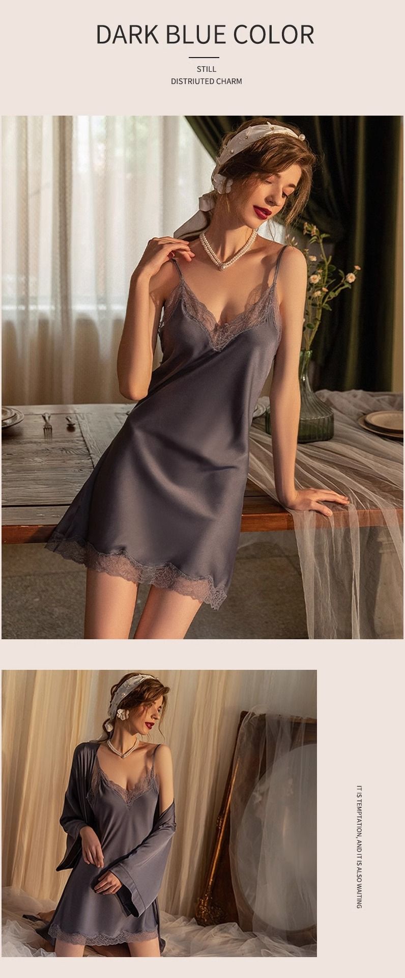 Sexy For Women High-end Feel, Autumn And Winter 2025 New Lace Pure Desire Style With Chest Pads, Plus Size Ice Silk_voghion.com