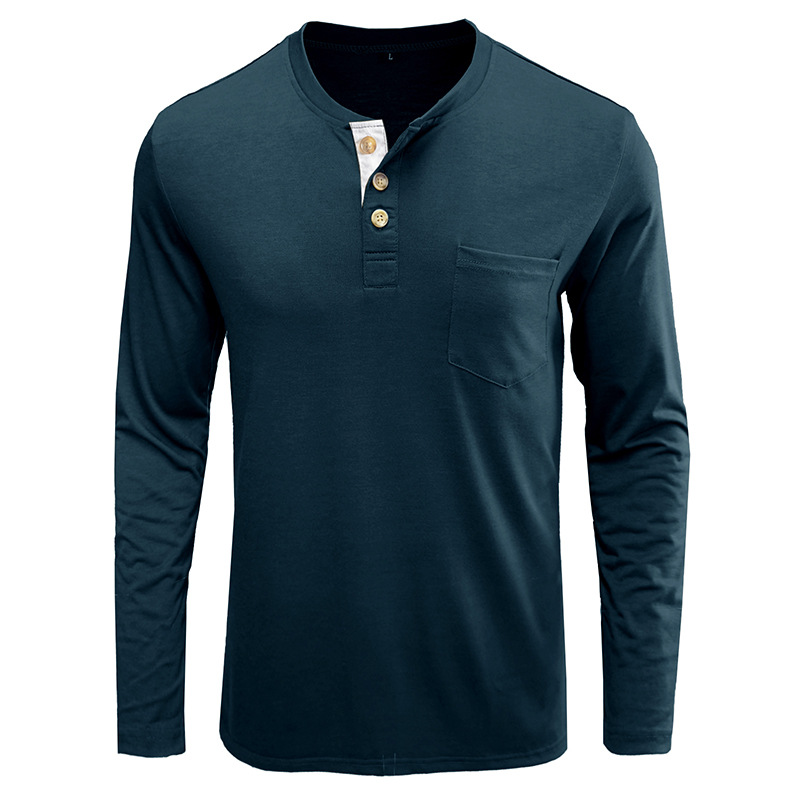 Henley-T-Shirts für Herren mit Knopfleiste, langen Ärmeln und Tasche, entspannte Passform, 100 % schwere Baumwolle_voghion.com