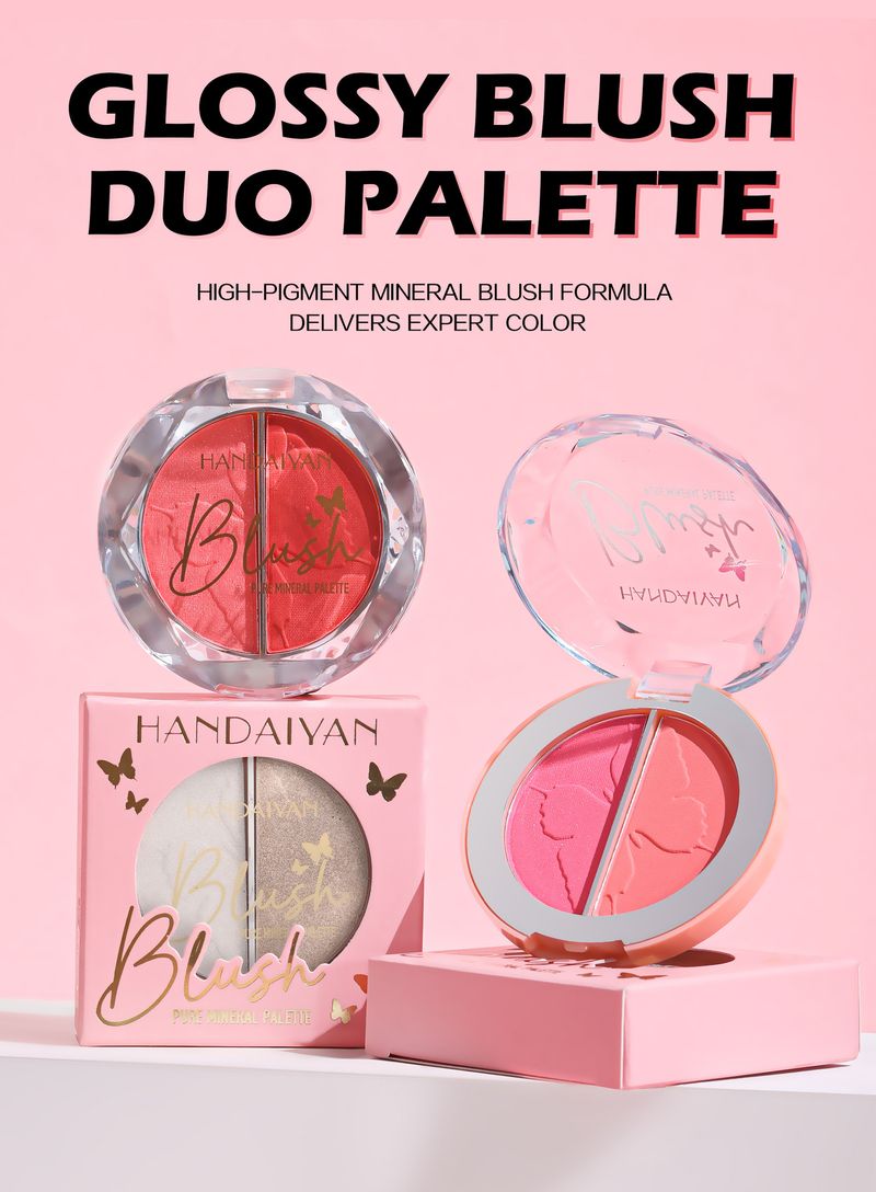 HANDAIYAN 2-Color Blush Palette - Highlighter, Contour & Multi-Use, With Pearl & Matte Blush Cream_voghion.com