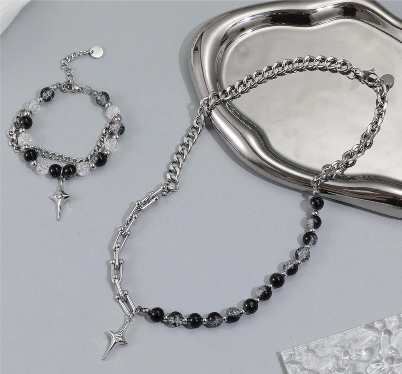 Necklace Men Necklace Hip Hop Cuban Chain Zhang Hao Style Beaded For Men And Women, High-End Trendy Men's Accessories, Titanium Steel Four-Pointed St_voghion.com