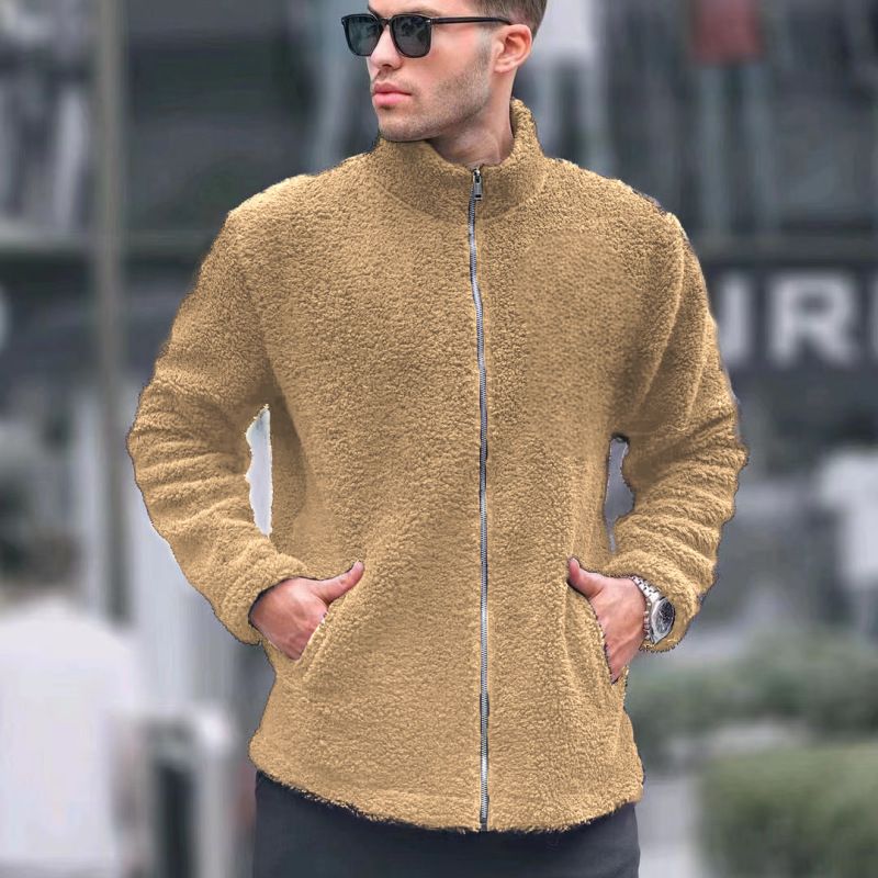 Giacca casual da uomo con collo alto, cerniera e fodera in pile - Capispalla invernale caldo, vestibilità slim, a maniche lunghe, per uno stile urbano_voghion.com
