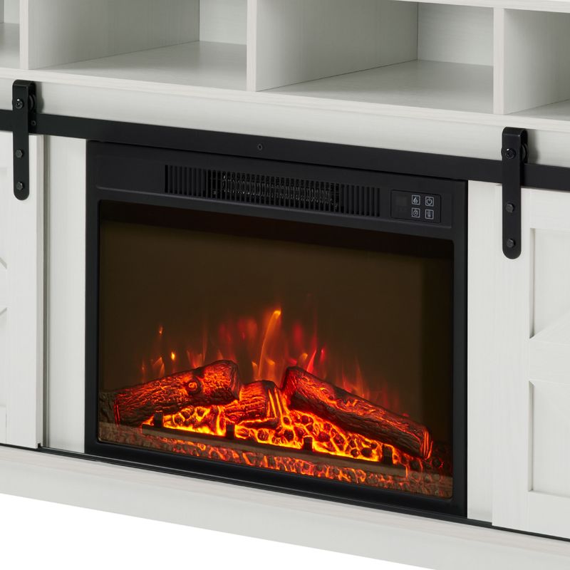 Modern Farmhouse TV Media Stand, Large Barn Inspired Home Entertainment Console, With 23" Fireplace Insert, For TV Up To 65'', With Open Shelves And Closed Cabinets, White_voghion.com