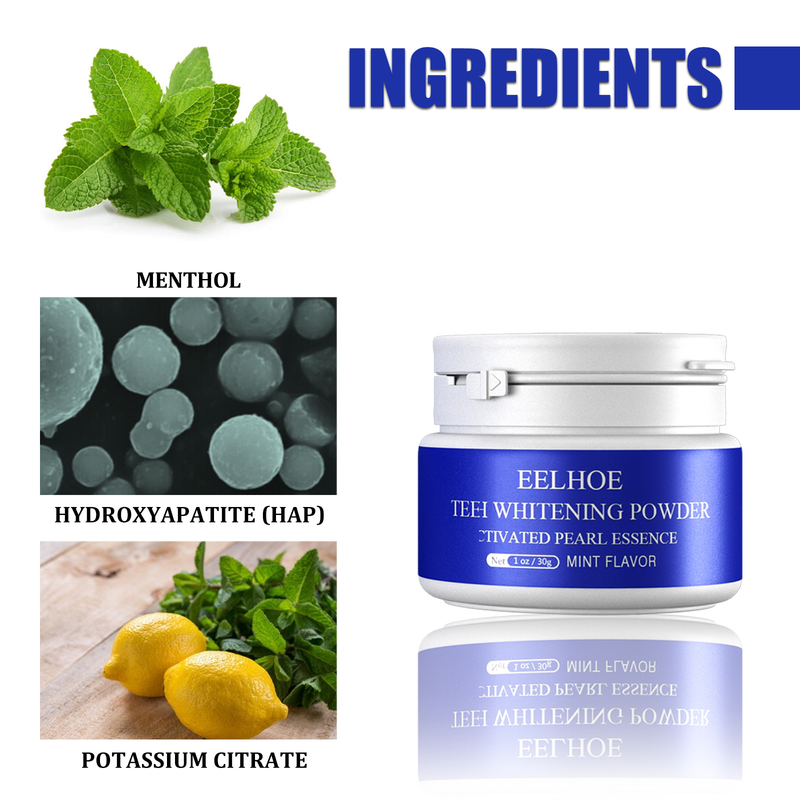 Skaists zobu pulveris zobu skaistumam, mutes dobuma tīrīšana, svaiga elpa, zobu tīrīšanas pulveris zobu aplikuma noņemšanai_voghion.com