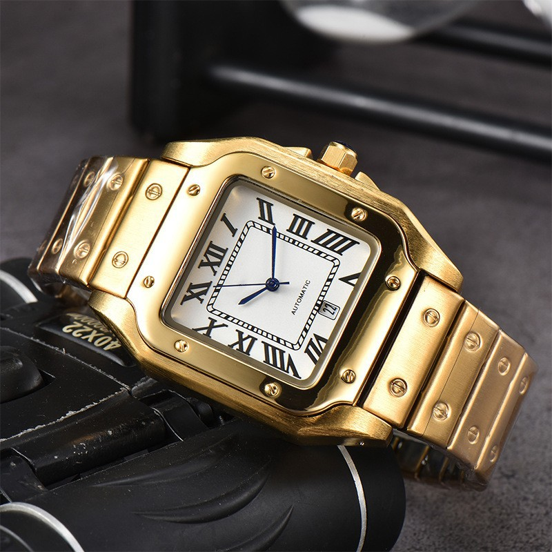 2023 Men's 3-Pin Quartz Square With Second Sweeping Movement Calendar All Steel Watch_voghion.com