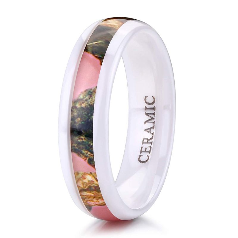 2025 New Arrivals Kolmnsta Ceramic In Black and White, with Color Painting Polished Beveled Edge Plating Wedding Ring for Couples_voghion.com