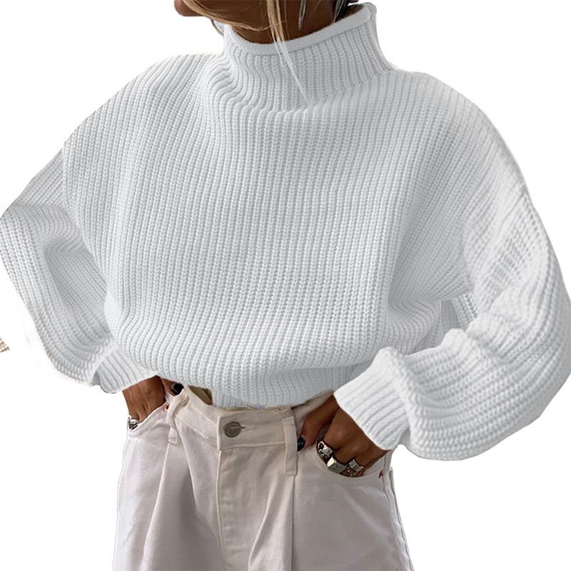 Women's knitwear temperament turtleneck solid color loose casual base sweater_voghion.com